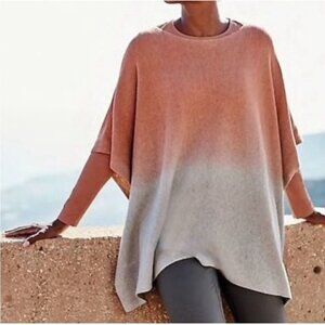 J Jill Womens Sweater O/S One Sz Pink Gray Ombre Dip Dye Knit Poncho Top Coastal